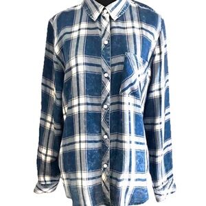 Beach Coastal Ocean Blue Cloud Wash Distressed Lightweight & Flowy Shirt Plaid